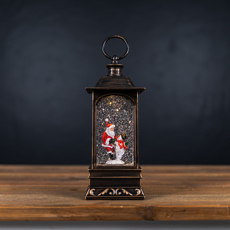 Melrose LED Snow Globe Lantern with Santa and Snowman 10.5"H