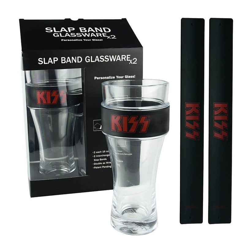 Iconic Concepts KISS 2-Pack Slap Band Pint Glasses – Black w/ Red Font