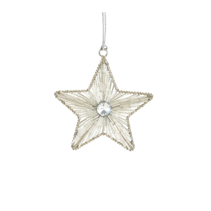 Silver Beaded Metal Star Ornament (Set of 12)