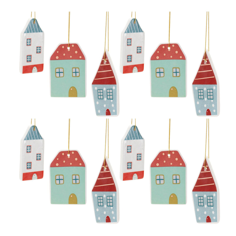 Melrose Ceramic Winter House Ornament (Set of 12)