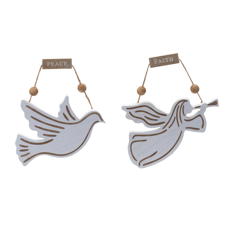 Melrose Wood Dove and Angel Sentiment Ornament (Set of 6)