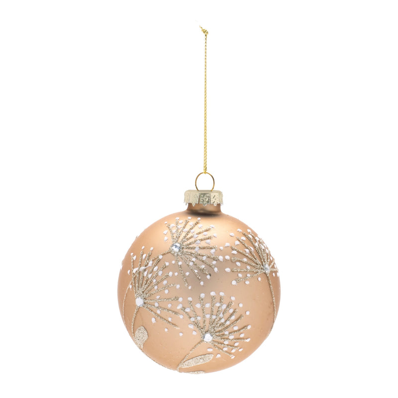Melrose Champagne Floral Glass Ball Ornaments – Set of 12