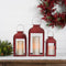 Melrose Modern Red Metal Lantern (Set of 3) Red  Clear Decorative Candle