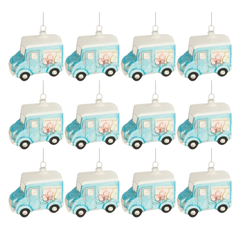 Melrose Glass Ice Cream Truck Ornament (Set of 12)