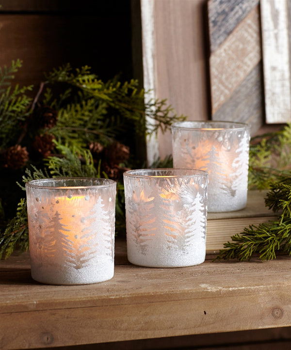 Melrose Frosted Votive Candle Holder with Snowy Forest (Set of 12)
