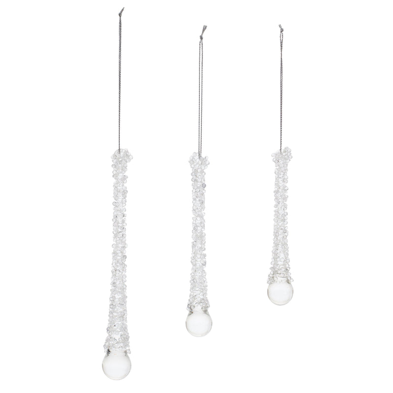 Melrose Clear Beaded Glass Icicle Drop Ornament (Set of 12)