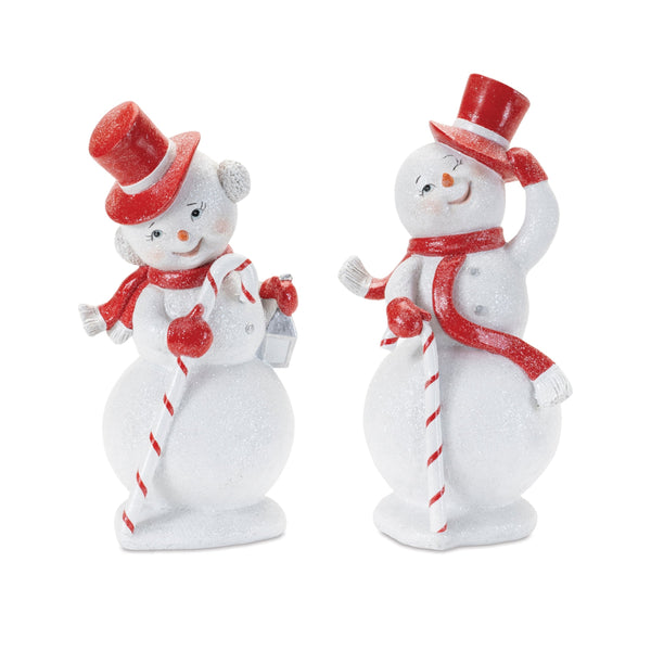 Melrose Snowman with Candy Cane Figurines (Set of 2