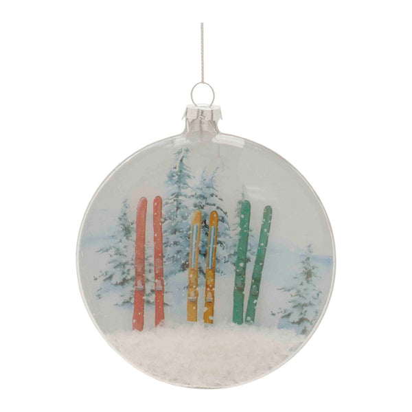 Melrose Glass Ski and Snow Disc Ornament (Set of 6)