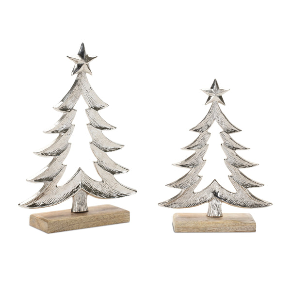 Melrose Metal Christmas Tree with Wood Base (Set of 2)