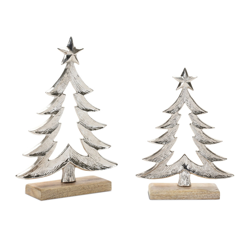 Melrose Metal Christmas Tree with Wood Base (Set of 2)