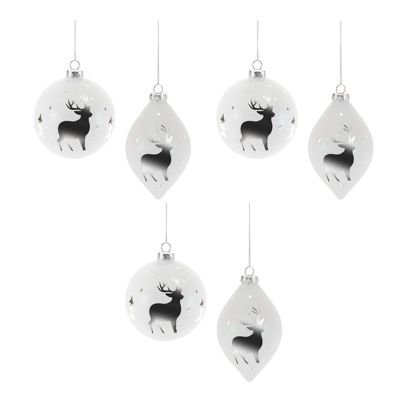 Melrose Glittered Glass Deer Ornament (Set of 6)