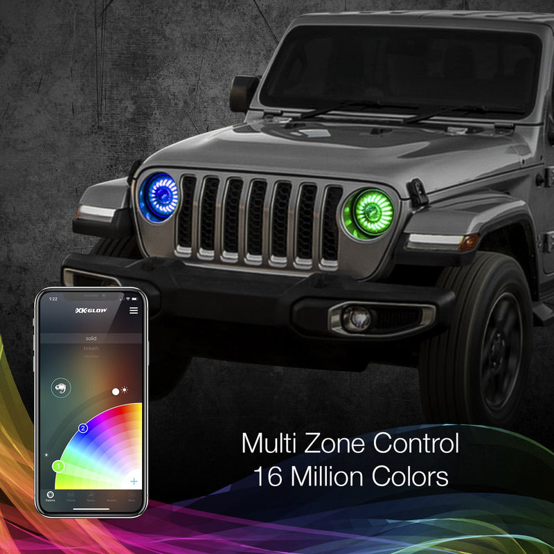 XKGlow 7" XKchrome App Control RGB Jeep Headlight Kit - MX-7IN-JP-KIT