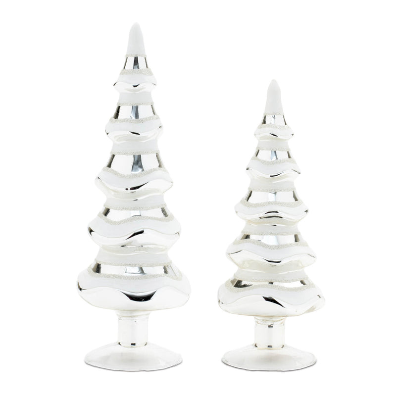 Melrose Snowy Glass Pine Tree (Set of 2)