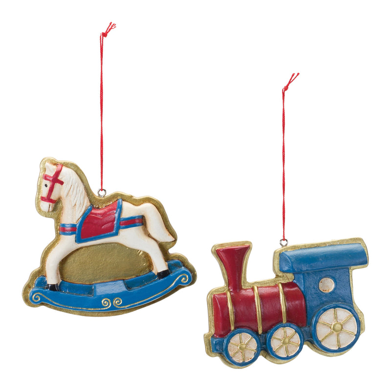 Melrose Rocking Horse and Toy Train Ornament (Set of 12)