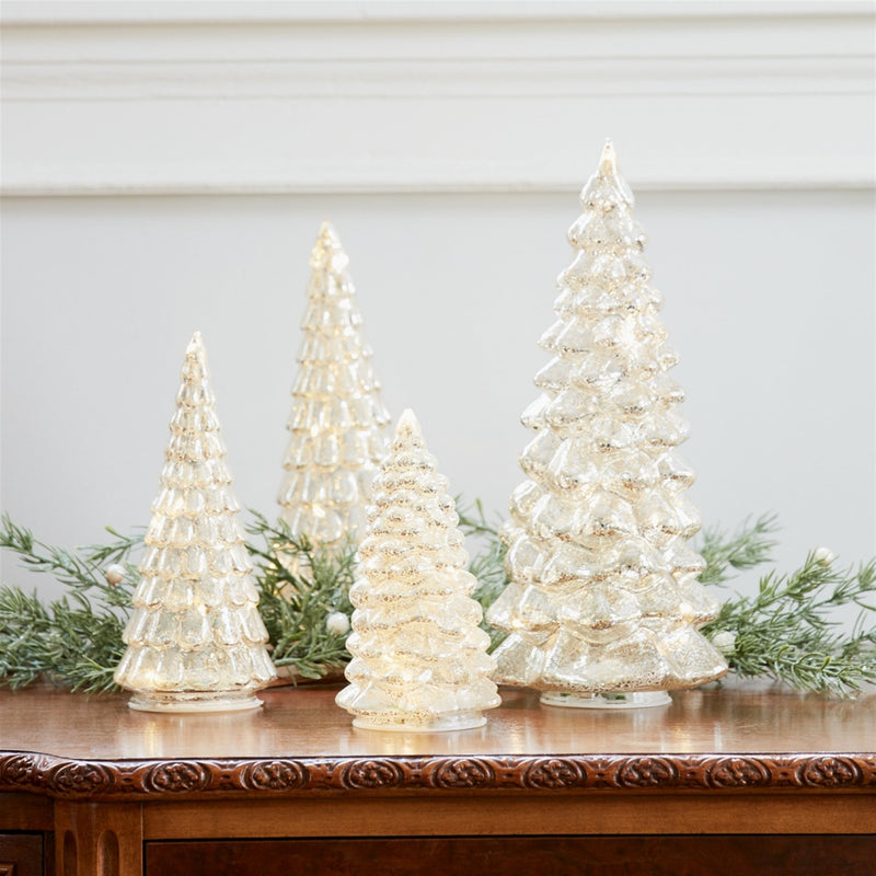 Melrose LED Lighted Mercury Glass Holiday Tree Decor (Set of 4)