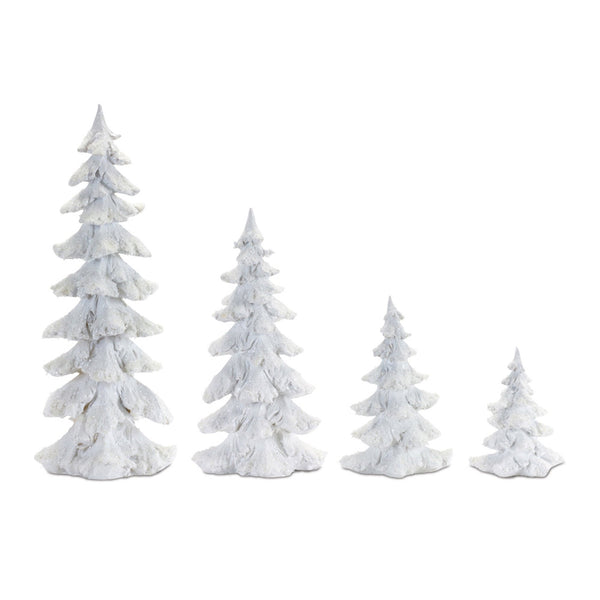 Melrose Flocked White Pine Tree with Carved Design (Set of 4)