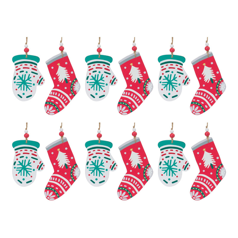 Wood Mitten and Stocking Ornaments (Set of 12)