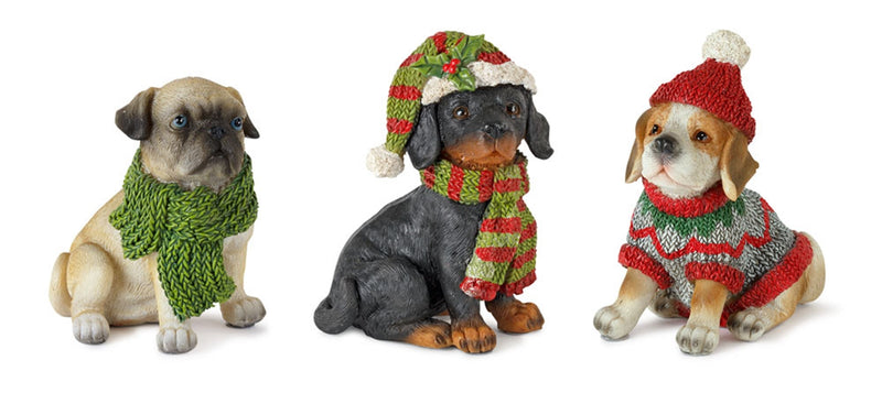 Melrose Winter Dog Figurine with Hat and Scarf Accent (Set of 12)