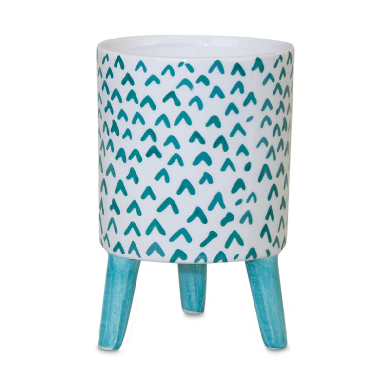 Melrose Blue Patterned Pot with Legs Set of 2 Planter, Dolomite