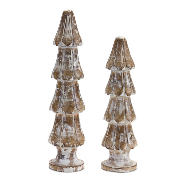 Melrose White Washed Wooden Pine Tree (Set of 2)