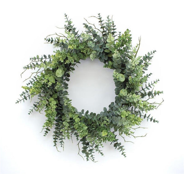 Melrose Mixed Eucalyptus Leaf Foliage Wreath with Twig Accents 29"D