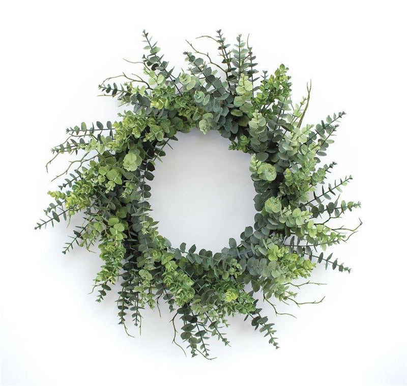Melrose Mixed Eucalyptus Leaf Foliage Wreath with Twig Accents 29"D