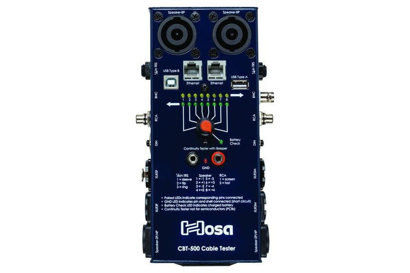 Hosa CBT-500 Cable Tester for XLR, TRS, RCA, speakON, and More