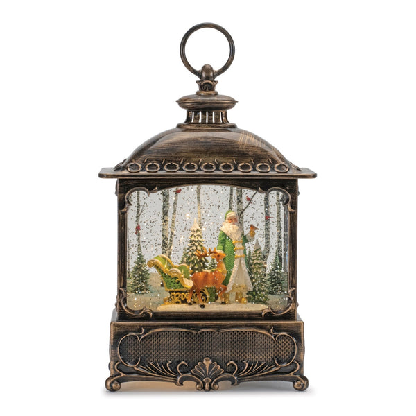 Melrose LED Snow Globe Lantern with Santa and Woodland Animals 10.5"H