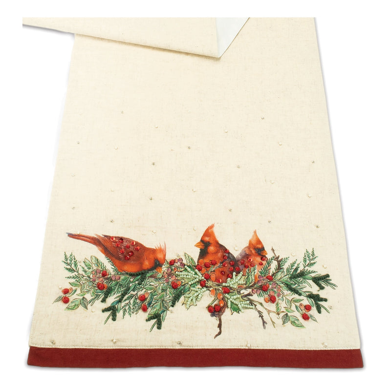 Melrose Beaded Cardinal Bird Table Runner 72"L