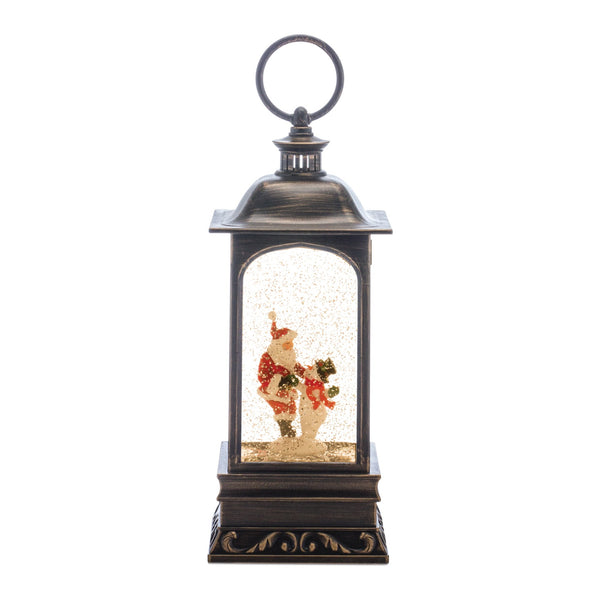 Melrose LED Snow Globe Lantern with Santa and Snowman 10.5"H