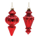 Red Ribbed Glass Finial Ornament (Set of 6)