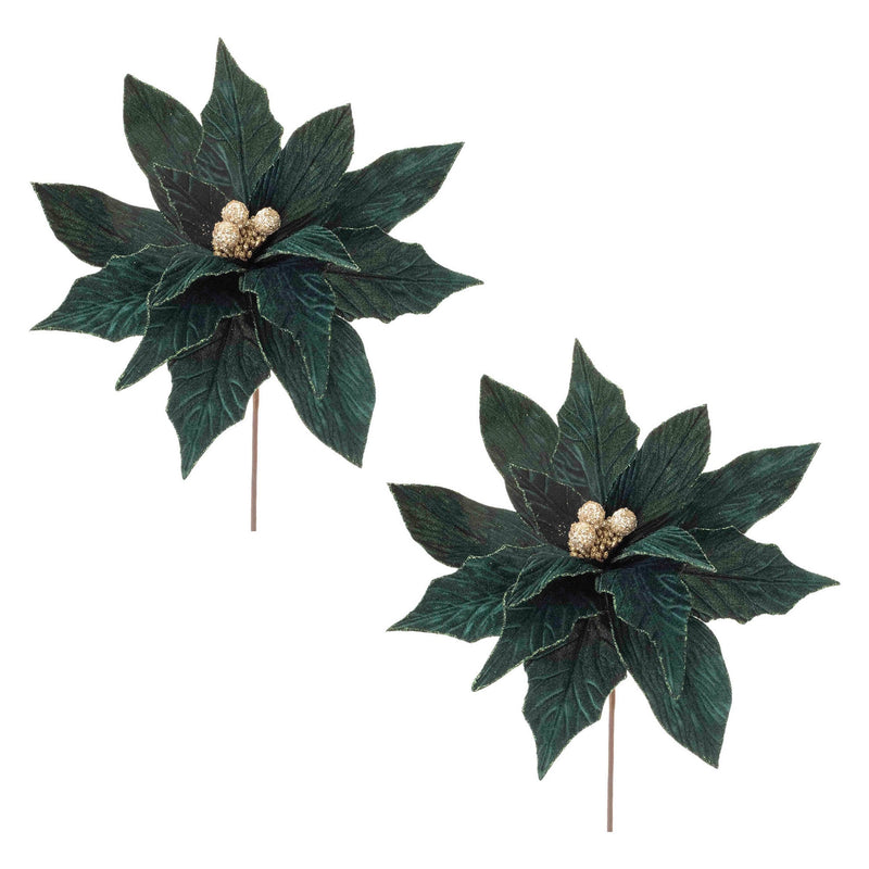 Melrose Forest Green Poinsettia Stem (Set of 2)