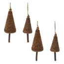 Melrose Wood Beaded Pine Tree Ornament (Set of 4)