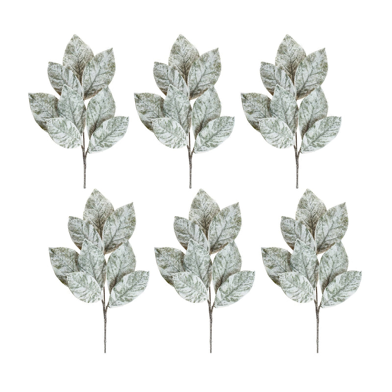 Melrose Frosted Winter Magnolia Leaf Spray (Set of 6)