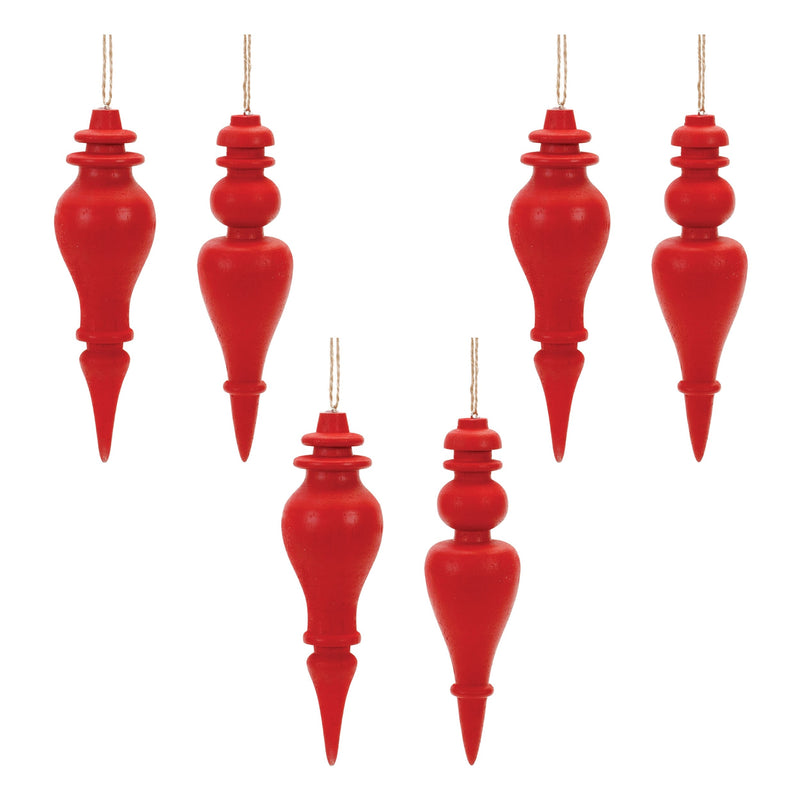 Melrose Red Wood Finial Drop Ornament (Set of 6)