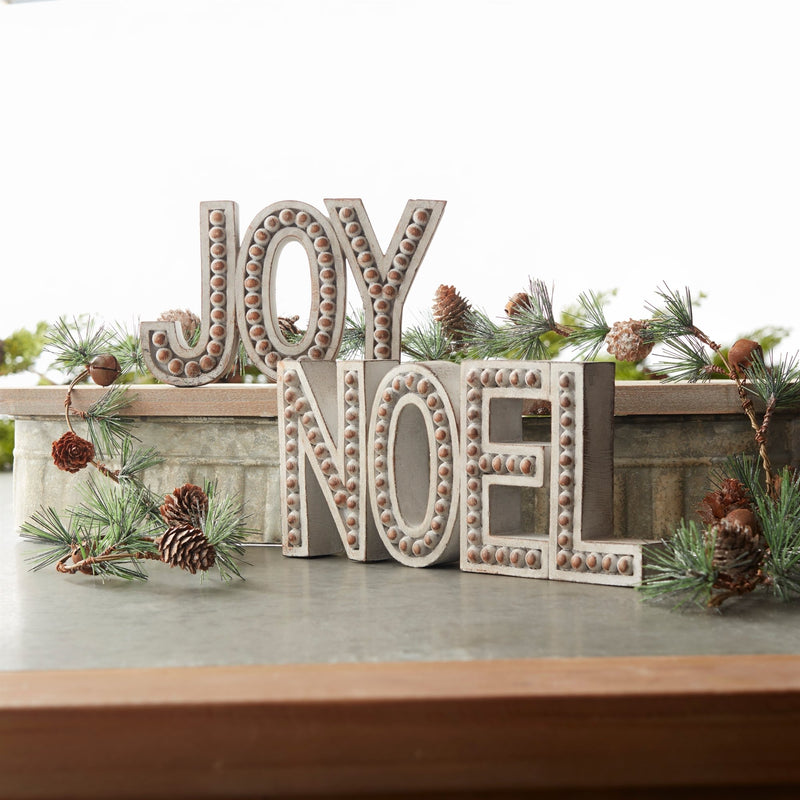Melrose Beaded Wood Design Noel and Joy Sentiment (Set of 2)