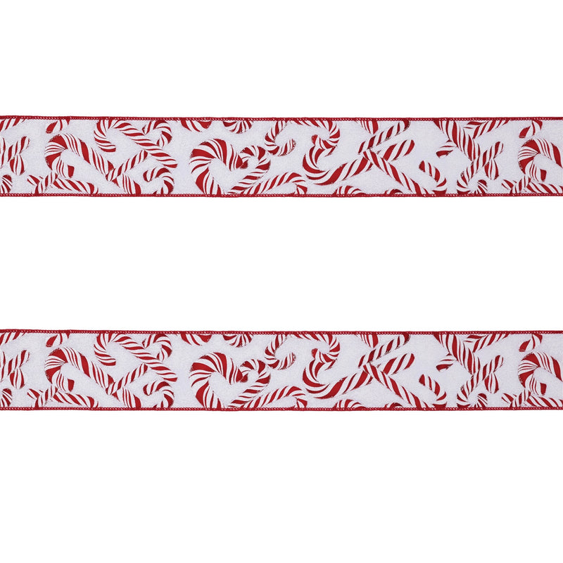 Melrose Candy Cane Print Wired Ribbon (Set of 2)