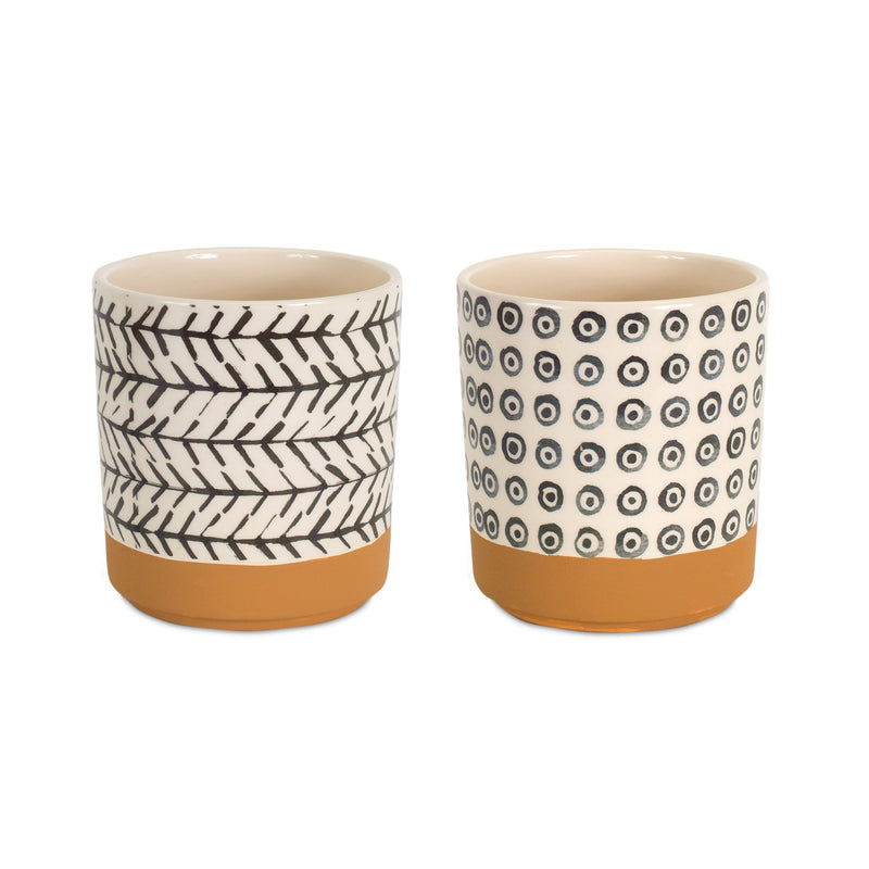 Melrose Geometric Patterned Pot with Terra Cotta Accent Set of 4 Planter