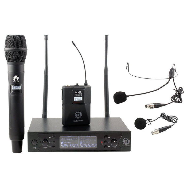 Blastking UHF Dual Wireless Microphone System - Handheld, Lavalier, Headset