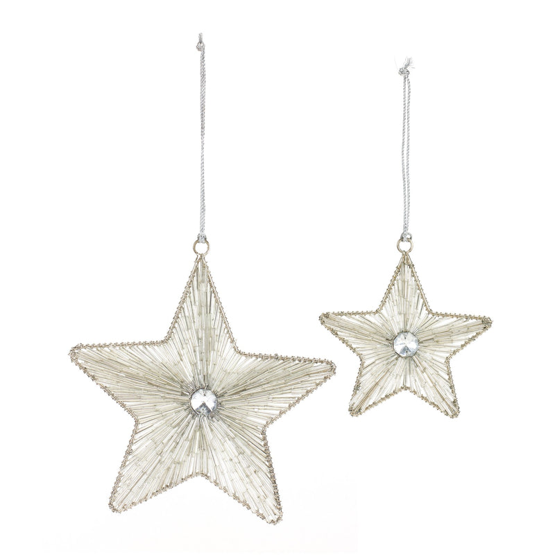 Silver Beaded Metal Star Ornament (Set of 12)