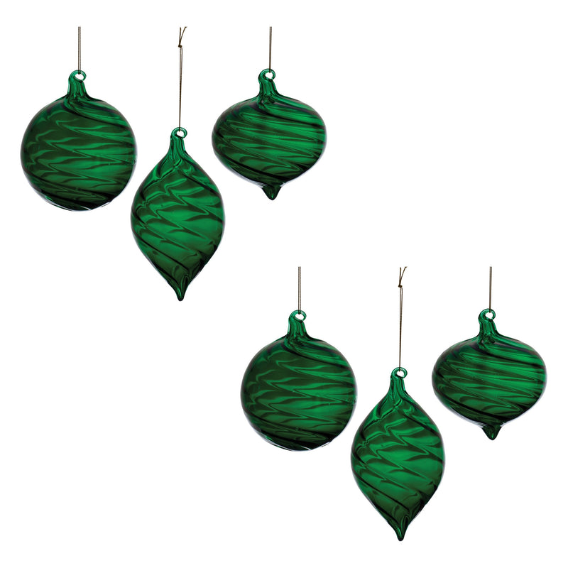 Melrose Emerald Green Swirl Glass Ornament (Set of 6)