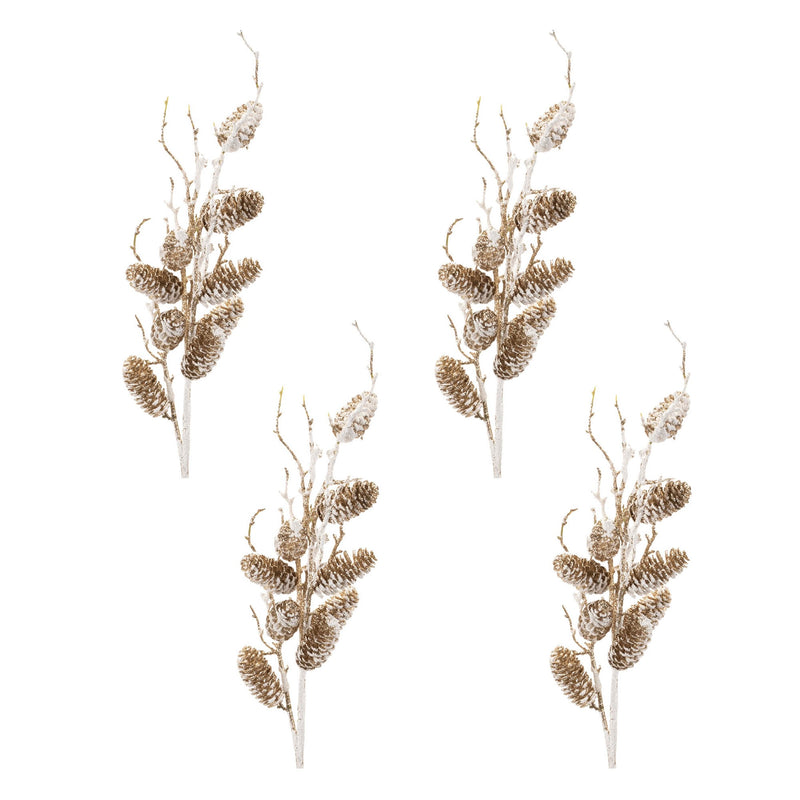 Melrose Snowy Glittered Pinecone Twig Spray (Set of 4)