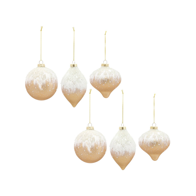 Beaded Gold Glass Ornament with Snowy Accent (Set of 6)