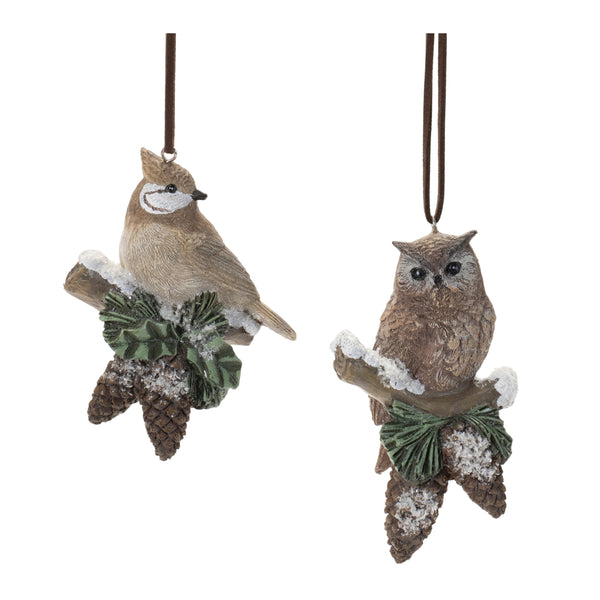 Melrose Snowy Cardinal Bird and Owl Ornament (Set of 12)