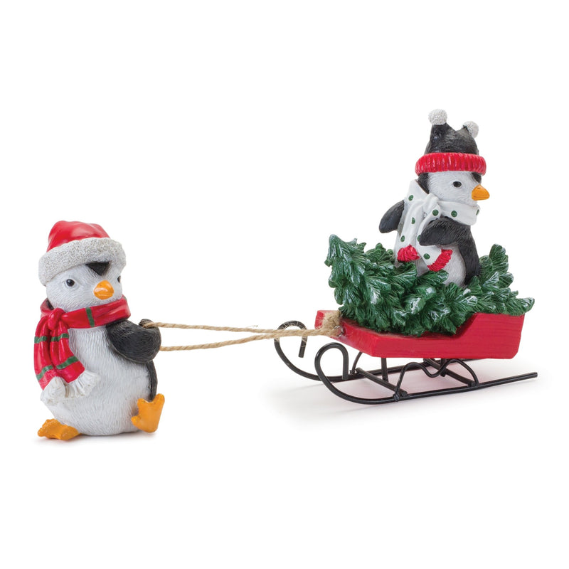 Melrose Playful Penguins with Sled Figurine (Set of 2)