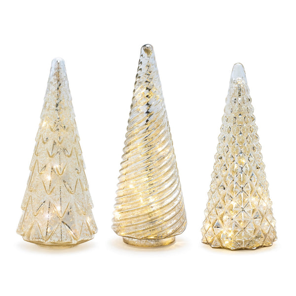Melrose LED Textured Mercury Glass Tree (Set of 3)