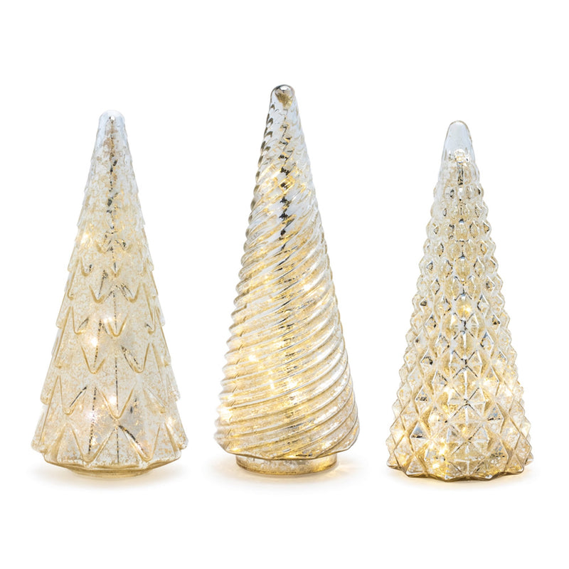 Melrose LED Textured Mercury Glass Tree (Set of 3)