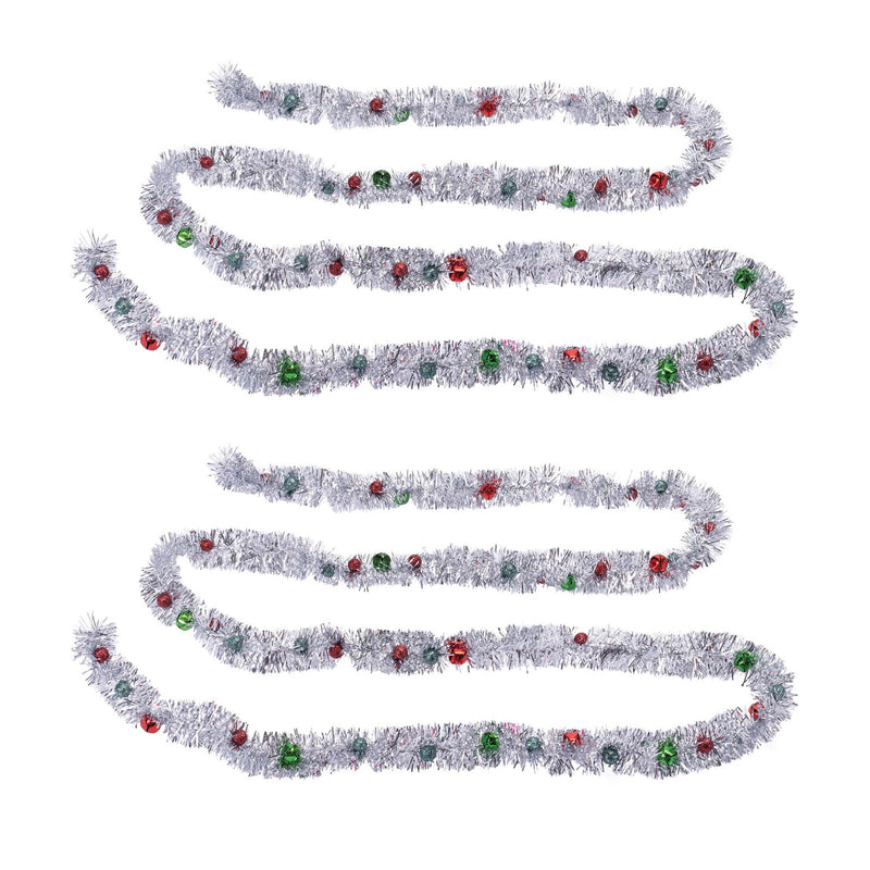 Melrose Tinsel Sleigh Bell Ornament Garland (Set of 2)