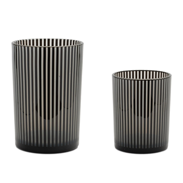 Melrose Srtiped Glass Candle Holder (Set of 2)