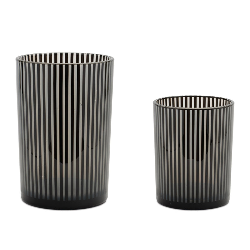 Melrose Srtiped Glass Candle Holder (Set of 2)